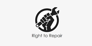 Pictogram van een vuist met moersleutel en de tekst “Right to Repair”